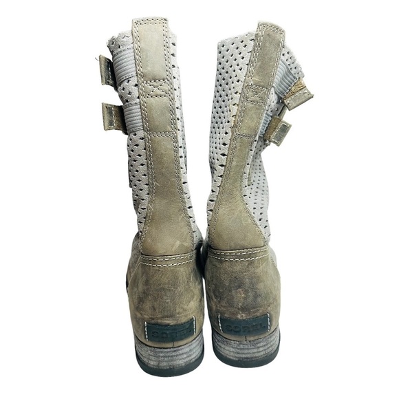 Sorel Major Pull On Perforated Laser Cut Leather Boots Beige &‎ Gray Women’s 8.5 - Picture 6 of 11
